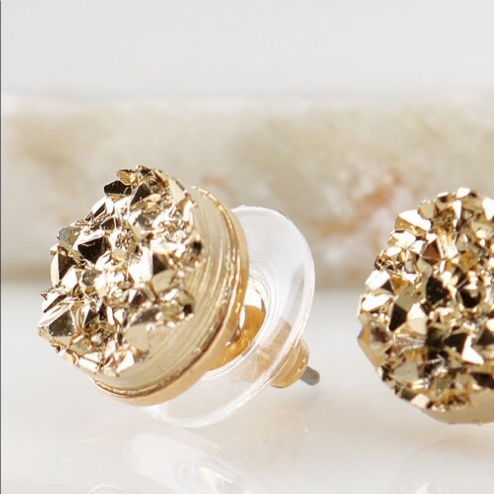 Round druzy earring stud - Picture 8 of 8